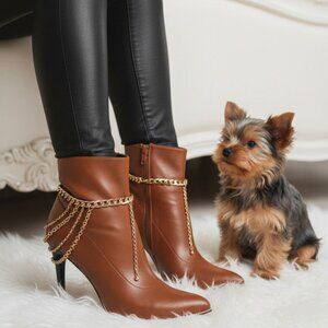 NEW Women Gold Metal Boot Chain Bracelet Anklet Shoe Multi Strand Wave Charm SET